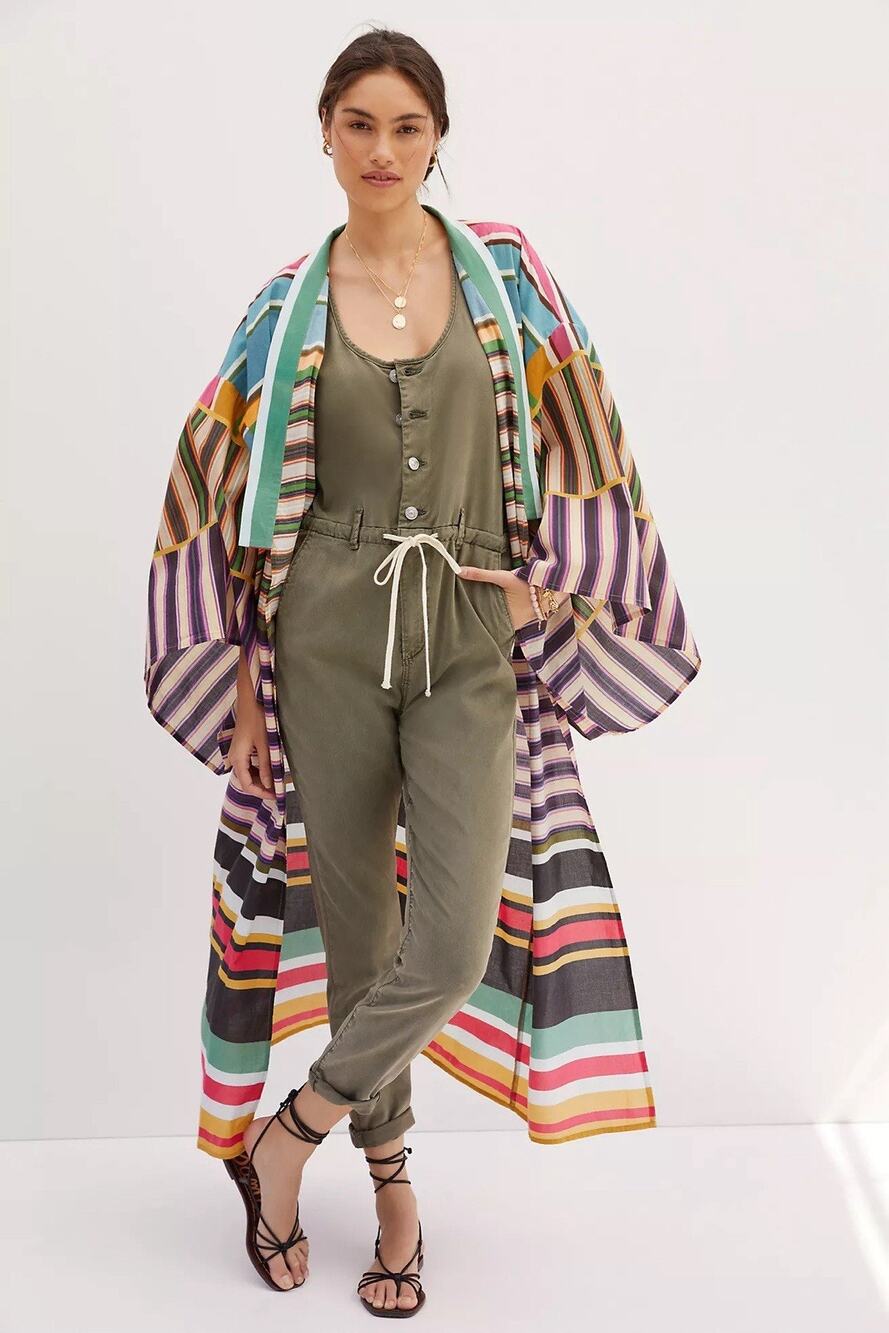 Anthropologie Conditions Apply Striped Cover Up Maxi Kimono Duster OS Boho